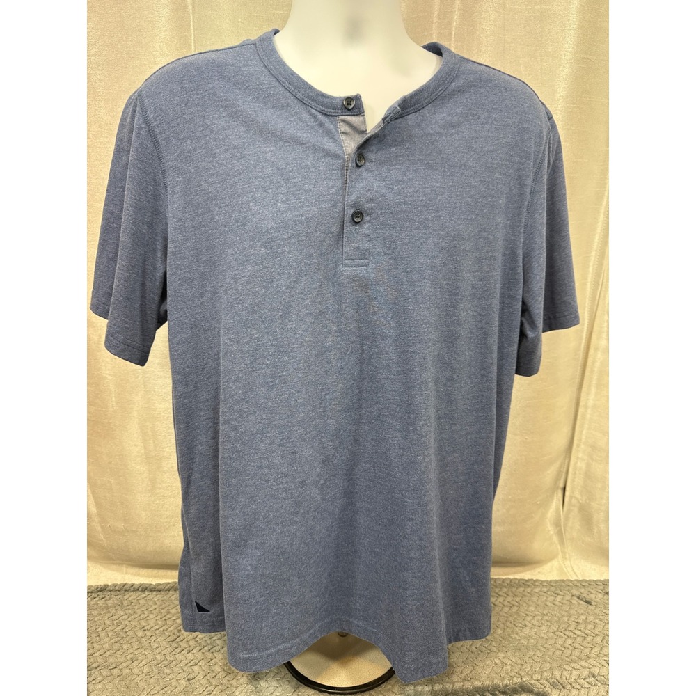 UNTUCKit Mens Jericho Henley Shirt XL Blue Heathered Short Sleeve 40028 Regular